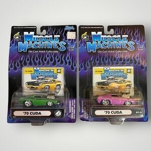 Muscle Machines Vintage '70 Cuda Diecast Lot 1:64 Green Pink Funline Hot Rod